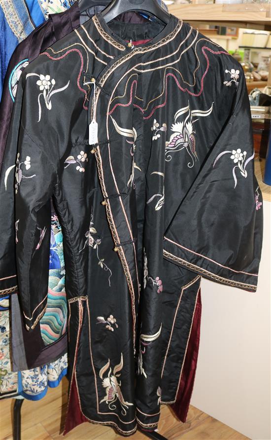 A black silk embroidered robe